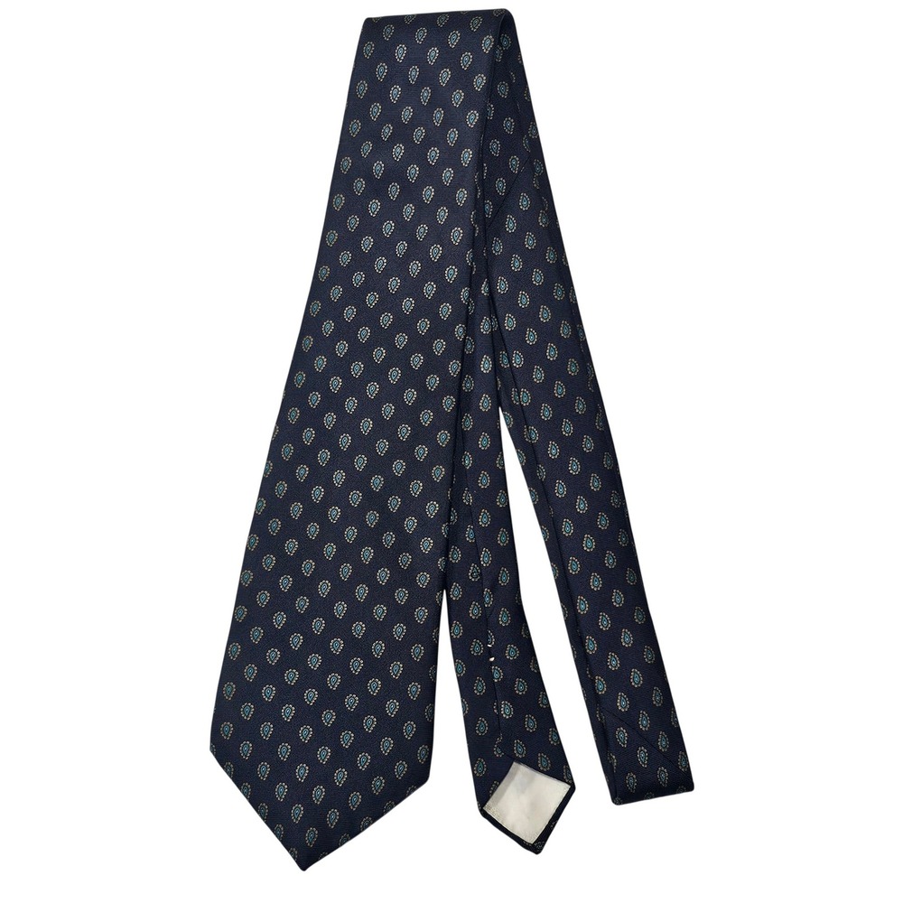 Oscar de la Renta Couture Mens Navy Blue Paisley 100% Silk Necktie Designer Tie